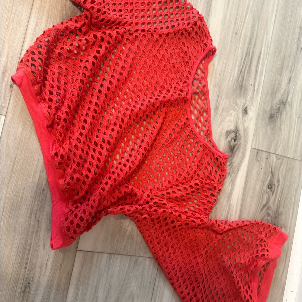 PrettyLittleThing Vibrant Red Mesh Coverup